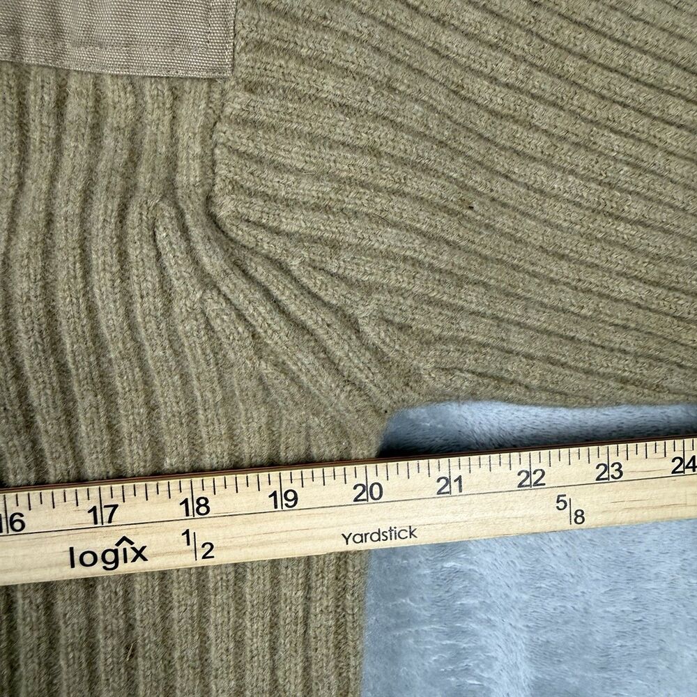L.L.Bean 100% Merino Wool Rib Knit Henley Sweater Elbow Patch Tan Men’s L - Picture 8 of 9